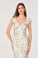 Makaela Puff Sleeve Floral Satin Midi Dress