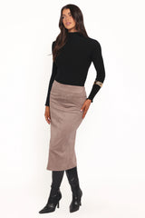 Una Suede Midi Skirt - Mushroom