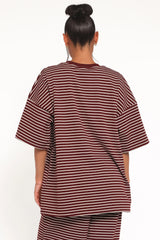 Wilda Oversized Tee - Burgundy Cream Stripe