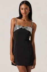 Halya Contrast Sequin Bow Dress