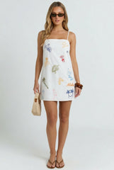 Vacation Sketch Linen Mini Dress