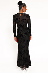 Emily Burnout Velvet Skirt - Black