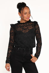 Lettie Lace Ruffle Top - Black