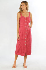 Amelie Linen Button Midi Dress - Small