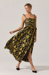Emerys Pleated Metallic Floral Maxi Dress