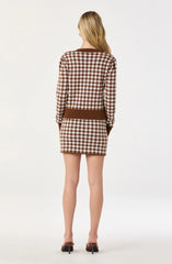 Gingham Contrast V-Neck Cardigan