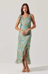 Isabelle Ruffled Cowl Neck Floral Midi Dress