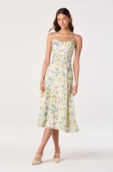 Jaylynn Ruffle Sweetheart Linen Midi Dress