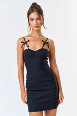 Adore You Bow Strap Sweetheart Mini Dress