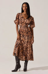 Lavena V-Neck Puff Sleeve Midi Dress