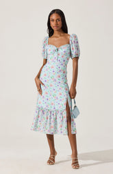 Lace Trim Bustier Floral Midi Dress