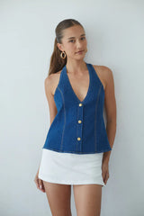 Tina Button Up Halter Tank Top