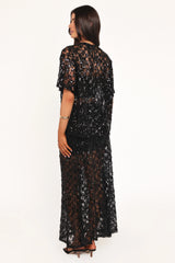 Yonder Sheer Panel Lace Maxi Skirt - Black
