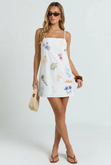 Vacation Sketch Linen Mini Dress