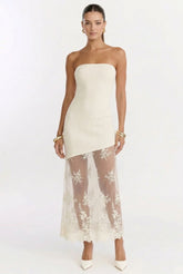 Ivory Lace Hem Tube Dress