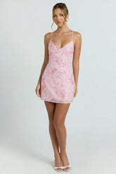 Blush Petal Beaded Mini Dress