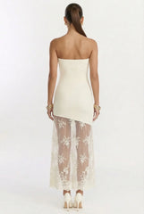 Ivory Lace Hem Tube Dress
