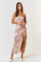 Cherub Party Mesh Ruffle Maxi Dress