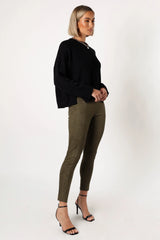 Morgan Suede Look Legging - Olive