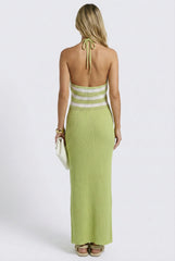 Key Lime Crochet Halter Maxi Dress
