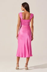 Enola Satin Smocked Midi Dress