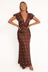 Arella Maxi Dress - Brown Polka Dot