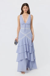 Evelyn Lace Trim Tiered Ruffle Maxi Dress