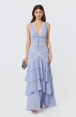Evelyn Lace Trim Tiered Ruffle Maxi Dress
