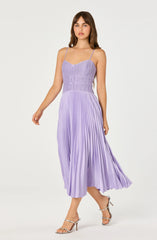 Shionagh Satin Bow-Detail Pleated Midi Dress