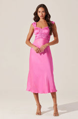 Enola Satin Smocked Midi Dress