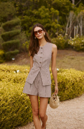 Karan Gingham Longline Vest