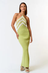 Key Lime Crochet Halter Maxi Dress