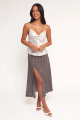 Willow Midi Skirt - Brown Blue Floral