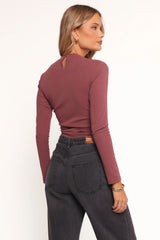 Nissa Long Sleeve Top - Chocolate Cherry