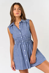 Porta Striped Button Front Mini Dress