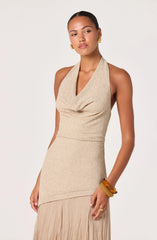 Inez Mixed Media Halter Maxi Dress