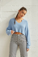 Sky Crop Knit Sweater in Blue