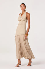 Inez Mixed Media Halter Maxi Dress