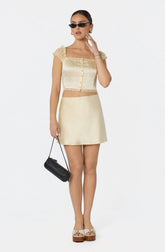 Elliana Scallop Trim Satin Mini Skirt