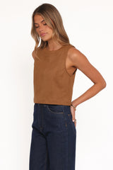 Charles Faux Sueded Top - Camel