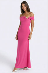 Seashell Radiance Off Shoulder Maxi Dress