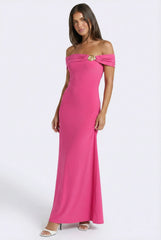 Seashell Radiance Off Shoulder Maxi Dress