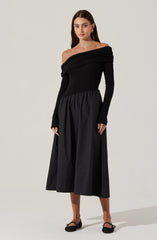 Mixed Media Off Shoulder Dress