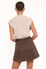 Cassia Belted A-Line Skirt - Chocolate Brown