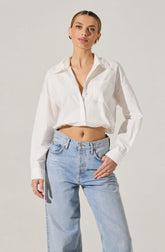 Bubble Hem Cropped Poplin Shirt