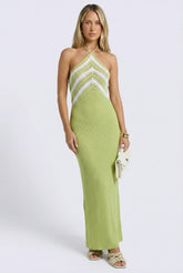 Key Lime Crochet Halter Maxi Dress