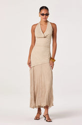 Inez Mixed Media Halter Maxi Dress