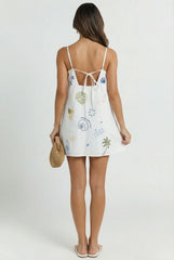 Vacation Sketch Linen Mini Dress
