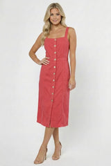 Amelie Linen Button Midi Dress - Small