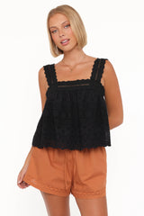 Aideen Eyelet Top - Black